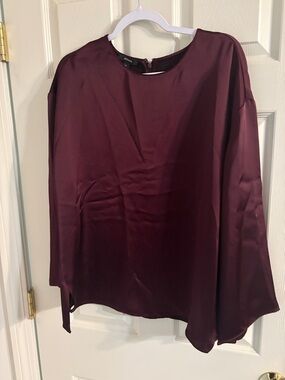 Alfani Women's Plum Satin Long-Sleeve Blouse